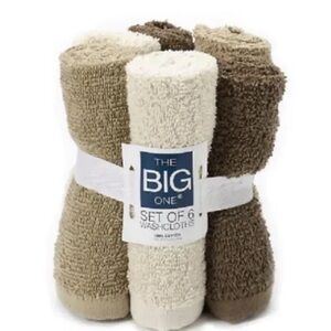 The Big One Washcloths Face Cloths 6 Pack Cotton Brown-Ivory 13" x 13"
